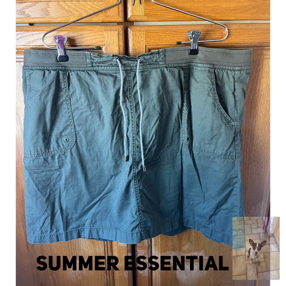 Army Green Drawstring Skort, Sz 2X
